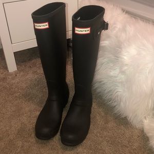 Matte black tall hunter boots
